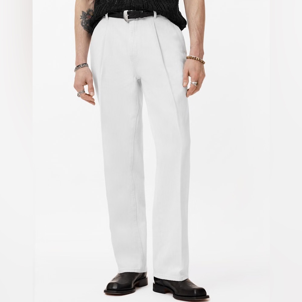 John Vavatos Relaxed Fit Ely Pleated Twill Jeans 100% Cotton White NWT Size 31